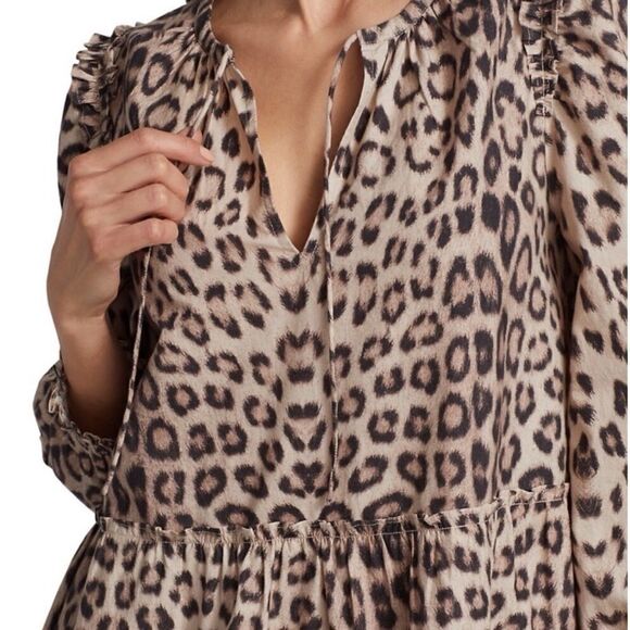 Generation Love Brown Leopard Print Balloon Sleeve Rumi Mini Dress Size L - Picture 8 of 10